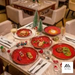 BỘ BÁT ĐĨA GỐM SỨ NHÀ HÀNG MÀU ĐỎ NOEL AH002