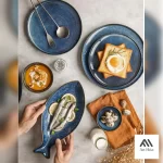 ĐĨA GỐM SỨ NHÀ HÀNG MÀU XANH NƯỚC BIỂN 26CM & 20CM - Ảnh 2